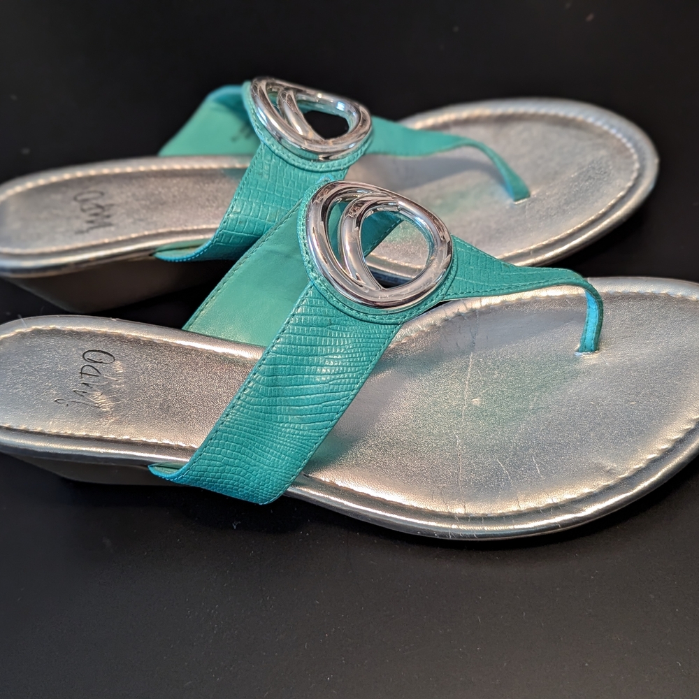 Elegant Turquoise Sandals with Silver Detail